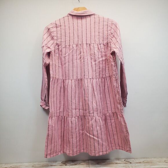 J. Jill Love Linen Dress Women's Size XS Pink Tulip Multi Striped Tiered - Picture 2 of 6